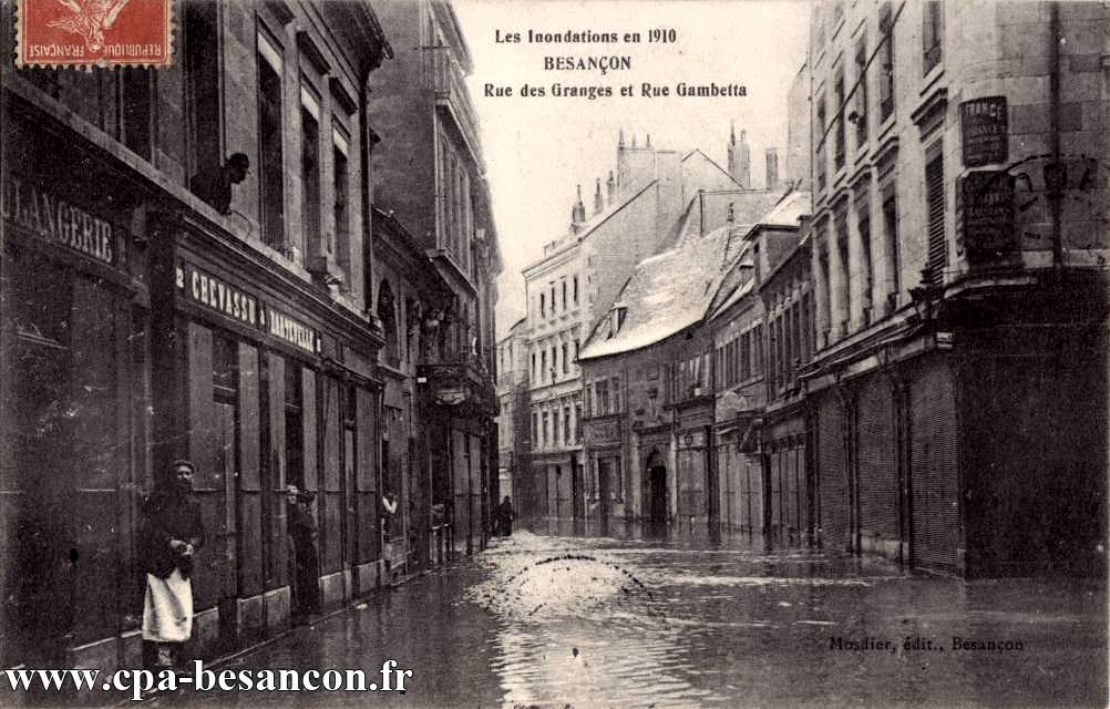 Les inondations en 1910 - BESANÇON - Rue des Granges et rue Gambetta
